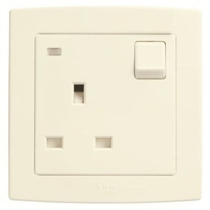 ABB Single Pole Switched Socket, Concept BS, 1 Gang, 250V, 13A, Ivory White - AC224-82