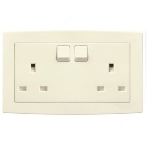 ABB Single Pole Switched Socket, Concept BS, 2 Gang, 250V, 13A, Ivory White - AC227-82