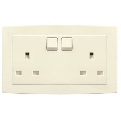 ABB Single Pole Switched Socket, Concept BS, 2 Gang, 250V, 13A, Ivory White - AC227-82