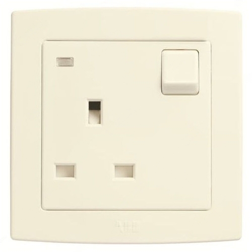 ABB Single Pole Switched Socket With Neon LED, Concept BS, 1 Gang, 250V, 13A, Ivory White - AC229-82