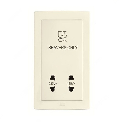 ABB Shaver Socket Outlet, Concept BS, Thermoplastic, 115-230V, Ivory White - AC401-82