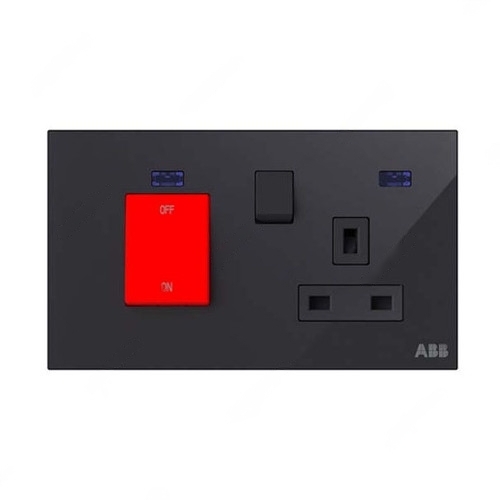 ABB Double Pole Switched Socket W/ Cooker Control Unit, Millenium, 1 Gang, 13A, Black Glass - AM118147-BG