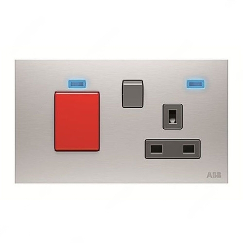 ABB Double Pole Switched Socket W/ Cooker Control Unit, Millenium, 1 Gang, 13A, Stainless Steel - AM118147-ST