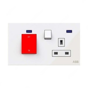 ABB Double Pole Switched Socket W/ Cooker Control Unit, Millenium, 1 Gang, 13A, White Glass - AM118147-WG