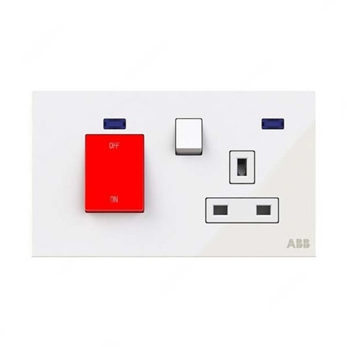 ABB Double Pole Switched Socket W/ Cooker Control Unit, Millenium, 1 Gang, 13A, White Glass - AM118147-WG