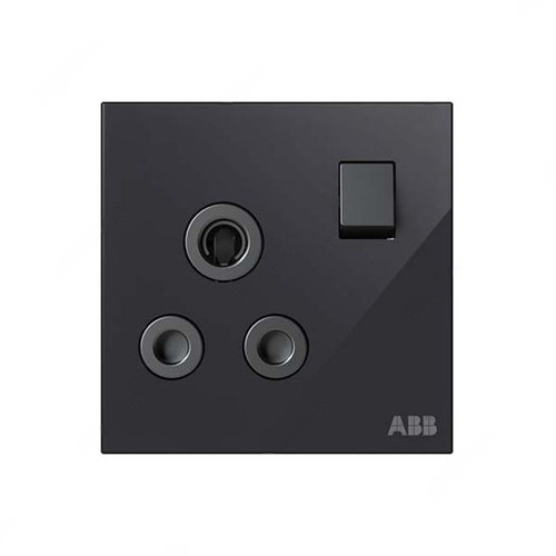 ABB Double Pole Round Pin Switched Socket, Millenium, 1 Gang, 15A, Black Glass - AM20986-BG