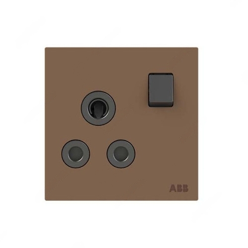 ABB Double Pole Round Pin Switched Socket, Millenium, 1 Gang, 15A, Mocha Brown - AM20986-MO