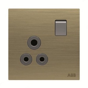 ABB Double Pole Round Pin Switched Socket, Millenium, 1 Gang, 5A, Antique Gold - AM22186-AG