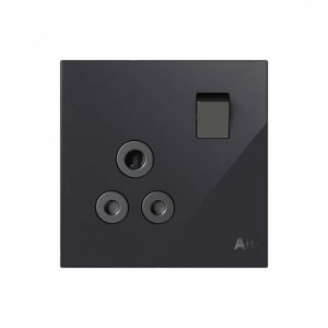 ABB Double Pole Round Pin Switched Socket, Millenium, 1 Gang, 5A, Black Glass - AM22186-BG