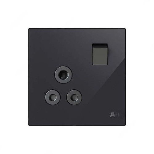 ABB Double Pole Round Pin Switched Socket, Millenium, 1 Gang, 5A, Black Glass - AM22186-BG