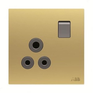 ABB Double Pole Round Pin Switched Socket, Millenium, 1 Gang, 5A, Matt Gold - AM22186-MG