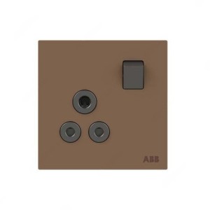 ABB Double Pole Round Pin Switched Socket, Millenium, 1 Gang, 5A, Mocha Brown - AM22186-MO