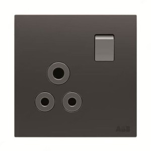 ABB Double Pole Round Pin Switched Socket, Millenium, 1 Gang, 5A, Silk Black - AM22186-SB