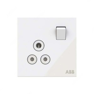 ABB Double Pole Round Pin Switched Socket, Millenium, 1 Gang, 5A, White Glass - AM22186-WG