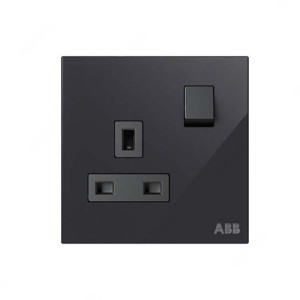 ABB Single Pole Switched Socket, Millenium, 1 Gang, 1P, 13A, Black Glass - AM23386-BG