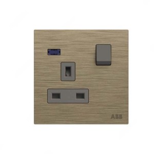 ABB Single Pole Switched Socket With LED, Millenium, 1 Gang, 13A, Antique Gold - AM23486-AG