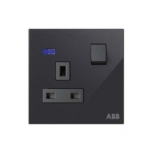 ABB Single Pole Switched Socket With LED, Millenium, 1 Gang, 13A, Black Glass - AM23486-BG