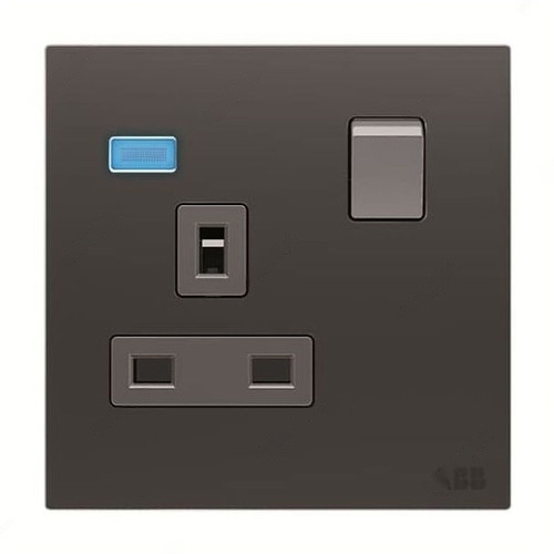 ABB Single Pole Switched Socket With LED, Millenium, 1 Gang, 13A, Silk Black - AM23486-SB