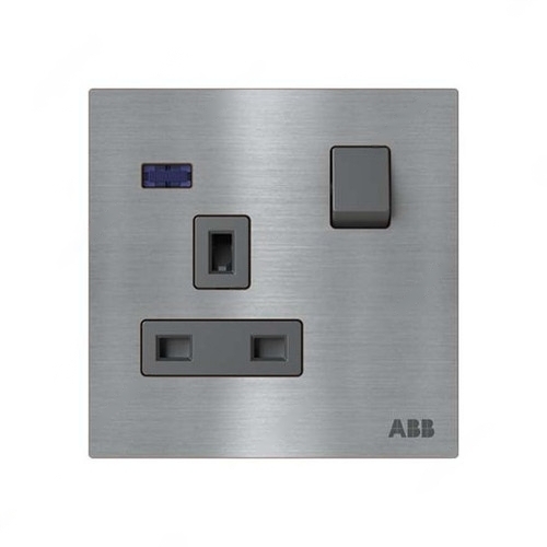 ABB Single Pole Switched Socket With LED, Millenium, 1 Gang, 13A, Stainless Steel - AM23486-ST