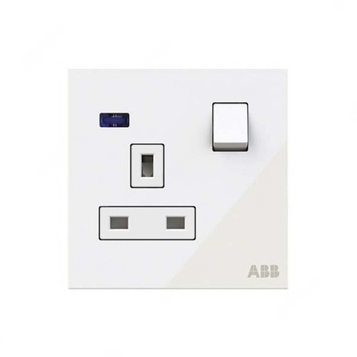 ABB Single Pole Switched Socket With LED, Millenium, 1 Gang, 13A, White Glass - AM23486-WG