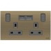 ABB Single Pole Switched Socket With USB Charger, Millenium, 2 Gang, 13A, Antique Gold - AM235147-AG