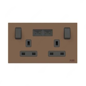 ABB Single Pole Switched Socket With USB Charger, Millenium, 2 Gang, 13A, Mocha Brown - AM235147-MO