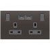 ABB Single Pole Switched Socket With USB Charger, Millenium, 2 Gang, 13A, Silk Black - AM235147-SB