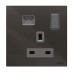 ABB Single Pole Switched Socket With USB Charger, Millenium, 1 Gang, 13A, Black Glass - AM23586-BG