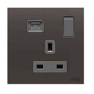 ABB Single Pole Switched Socket With USB Charger, Millenium, 1 Gang, 13A, Silk Black - AM23586-SB