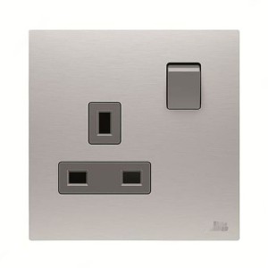 ABB Double Pole Switched Socket, Millenium, 1 Gang, 2P, 13A, Stainless Steel - AM23786-ST