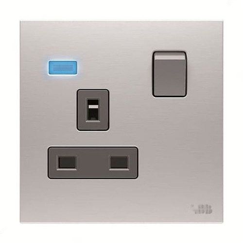 ABB Double Pole Switched Socket With LED, Millenium, 1 Gang, 13A, Stainless Steel - AM23886-ST