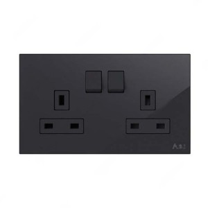 ABB Double Pole Switched Socket, Millenium, 2 Gang, 13A, Black Glass - AM239147-BG