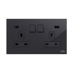 ABB Double Pole Switched Socket With LED, Millenium, 2 Gang, 13A, Black Glass - AM240147-BG