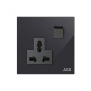 ABB Double Pole Universal Switched Socket, Millenium, 1 Gang, 13A, Black Glass - AM29486-BG