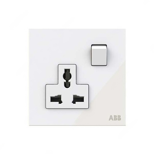 ABB Double Pole Universal Switched Socket, Millenium, 1 Gang, 13A, White Glass - AM29486-WG