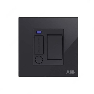 ABB Single Pole Switched Spur Unit with Flex Outlet and LED, Millenium, 13A, 6kA, Black Glass - AM50753-BG