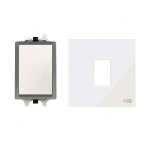 ABB Electrical Switch with Rocker Switch Frame, Millenium, 1 Gang, 1 Way, 10A, White Glass - AMD10120-WG + AMD5120-WG