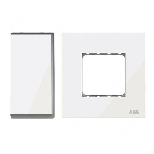 ABB Electrical Switch With Double Rocker Frame, Millenium, 2 Gang, 1 Way, 10A, White Glass - AMD10222-WG+AMD5144-WG