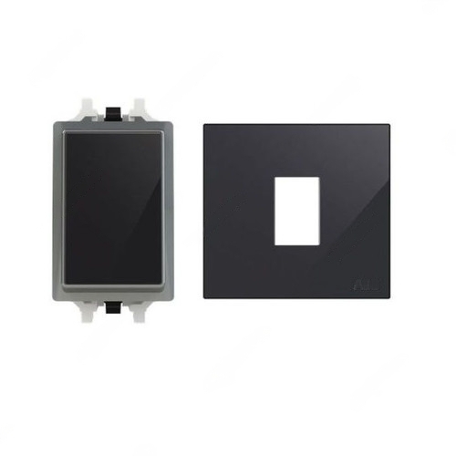 ABB Electrical Switch with Rocker Switch Frame, Millenium, 1 Gang, 2 Way, 10A, Black Glass - AMD10520-BG + AMD5120-BG