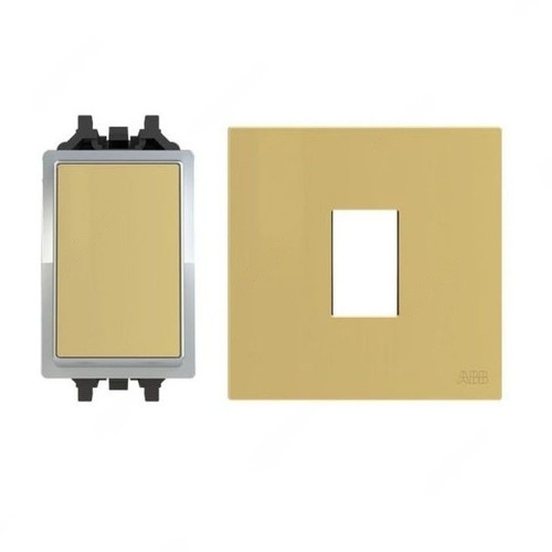 ABB Electrical Switch with Rocker Switch Frame, Millenium, 1 Gang, 2 Way, 10A, Matt Gold - AMD10520-MG + AMD5120-MG