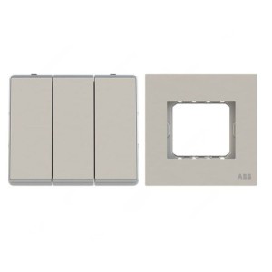 ABB Electrical Switch With Triple Rocker Frame, Millenium, 3 Gang, 2 Way, 10A, Dune Sand - AMD10753-DU+AMD5153-DU