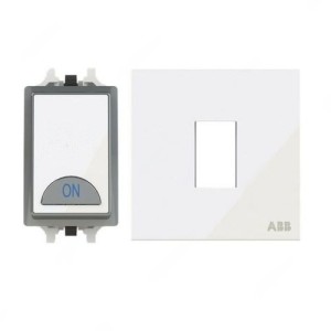 ABB Electrical Switch with LED and Rocker Switch Frame, Millenium, 1 Gang, 1 Way, 20A, White Glass - AMD10920-WG + AMD5120-WG