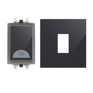 ABB Electrical Switch with LED and Rocker Switch Frame, Millenium, 1 Gang, 1 Way, 20A, Black Glass - AMD11120-BG + AMD5120-BG