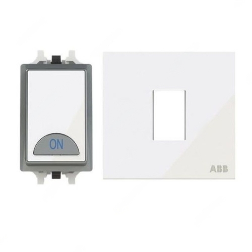 ABB Electrical Switch with LED and Rocker Switch Frame, Millenium, 1 Gang, 1 Way, 20A, White Glass - AMD11120-WG + AMD5120-WG