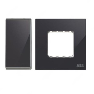 ABB Electrical Switch With Double Rocker Frame, Millenium, 2 Gang, 1 Way, 20A, Black Glass - AMD11422-BG+AMD5144-BG