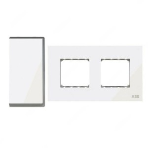 ABB Electrical Switch with Double Rocker Frame, Millenium, 4 Gang, 2 Way, 20A, White Glass - AMD11622-WG+AMD5244-WG