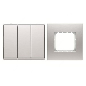 ABB Electrical Switch With Triple Rocker Frame, Millenium, 3 Gang, 2 Way, 16A, Stainless Steel - AMD12153-ST+AMD5153-ST