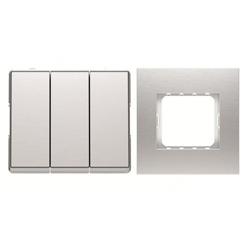 ABB Electrical Switch With Triple Rocker Frame, Millenium, 3 Gang, 2 Way, 16A, Stainless Steel - AMD12153-ST+AMD5153-ST