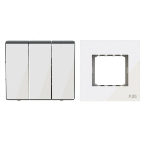 ABB Electrical Switch With Triple Rocker Frame, Millenium, 3 Gang, 2 Way, 16A, White Glass - AMD12153-WG+AMD5153-WG