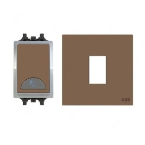 ABB Push Button Switch With Bell and Rocker Switch Frame, 1 Gang, 1 Way, 10A, Mocha Brown - AMD42920-MO+AMD5120-MO